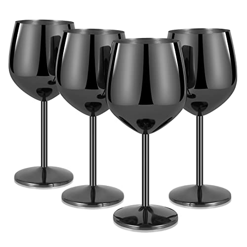 Livole Rotweingläser Set, 18Oz 550ml Weingläser aus Edelstahl, Champagner Gläser, Pokale Groß Bauchig, Cocktailgläser mit Stiel, Wine Glass Set für Cocktails, Rotwein, Schwarz (4er Pack) von Livole