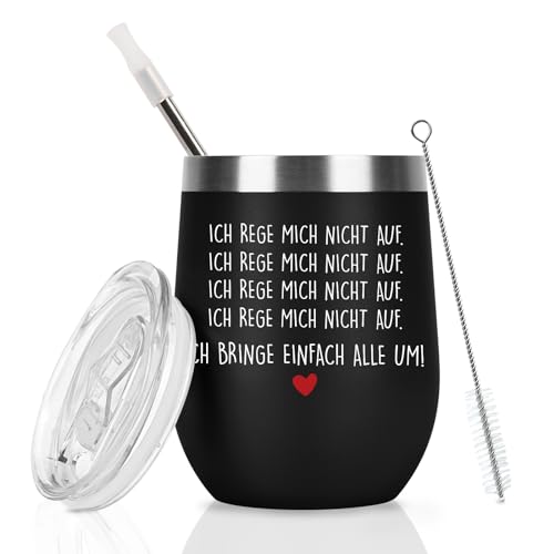 Livole Lustige Geschenke für Männer, Frauen, Kollegen, Geburtstagsgeschenk für Männer, Tasse mit Spruch Ich Rege Mich Nicht Auf, 350ml Thermobecher Kaffee to go, 12oz Camping Becher mit Stroh von Livole