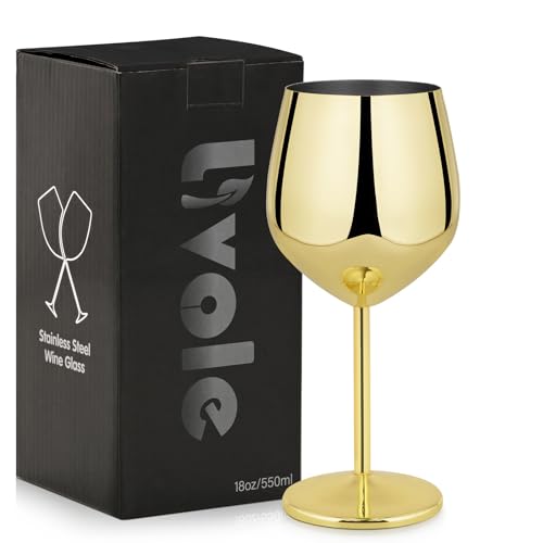 Livole Weingläser Rotwein, Rotweinglas aus Edelstahl, 550ml Rotweingläser Groß Bauchig, 18Oz Cocktailgläser, Unzerbrechlich Gläser set, Cocktail Gläser für Restaurants, Party, 1 Stück, Gold von Livole