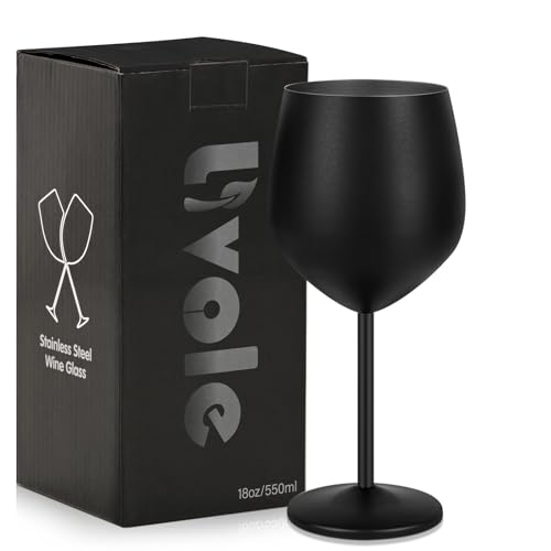 Livole Weingläser Rotwein, Rotweinglas aus Edelstahl, 550ml Rotweingläser Groß Bauchig, 18Oz Cocktailgläser, Unzerbrechlich Gläser set, Cocktail Gläser für Restaurants, Party, 1 Stück, Mattes Schwarz von Livole