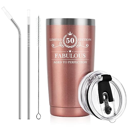 Livole 50. Geburtstag Frau, Geschenk für Frauen, Mama, Mutter, Sie, Oma, Beste Freundin Geschenke, Geschenke zum 50 Geburtstag Frau - 50 Fabulous Aged to Perfection - 600ml 20oz Wine Glass von Livole