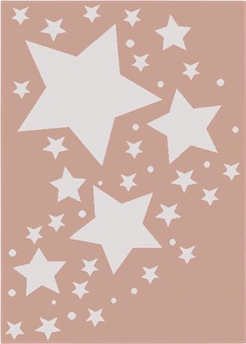 Livone Hochwertiger Kinderteppich Kinderzimmer Babyteppich mit Sternen Punkte in rosa Weiss Größe 160 x 220 cm von Livone