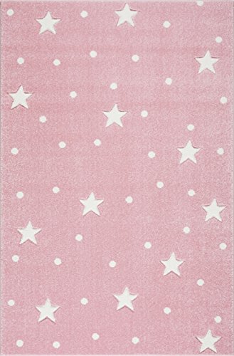 Livone Pflegeleichter Kinderteppich Baby Teppich Kinderzimmer Sterne Punkte in rosa Weiss Größe 120 x 170 cm von Livone