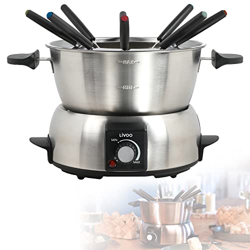 Fondue Elektrisch 8 Personen Edelstahl Rostfrei - Elektrisches Fondueset Käsefondue Schokofondue Set - Fleischfondue mit Thermostat 1000 Watt - Fonduetopf 1,8 Liter von Livoo feel good moments