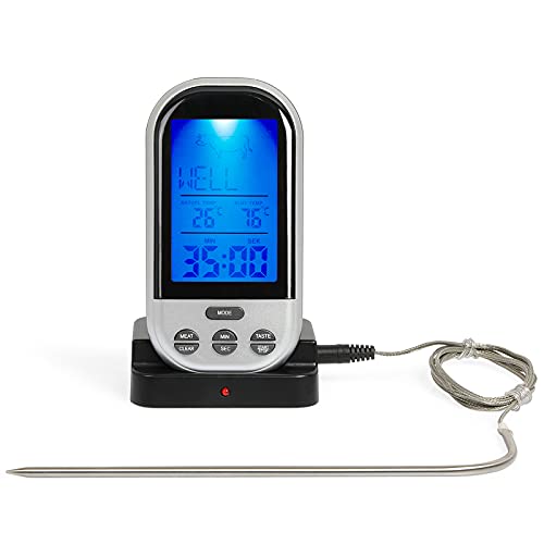 Grillthermometer Kabellos Digital Funk - Bratenthermometer Digital Temperatur bis 250 Grad - Fleischthermometer Grill mit Timer und Alarm - BBQ Thermometer Edelstahl Sonde Grillthermometer Kabellos Digital Funk - Bratenthermometer Digital Temperatur bis 250 Grad - Fleischthermometer Grill mit Timer und Alarm - BBQ Thermometer Edelstahl Sonde von Livoo feel good moments
