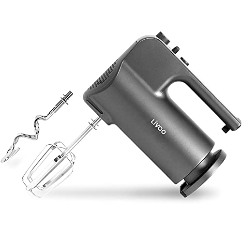 Handmixer Elektrisch 5 Stufen plus Turbo - Elektrischer Handrührer 2 Knethaken und 2 Rührbesen - Handrührgerät Grau mit Auswurftaste - Mixer Turbotaste von Livoo feel good moments