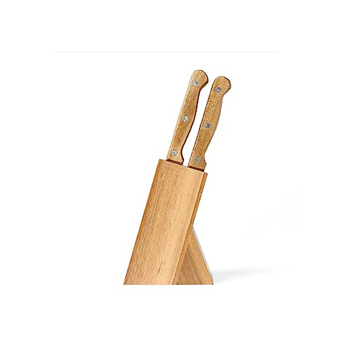 LIVOO MEC133 Messerblock mit Messer Messerset 6 teilig Edelstahl Steakmesser Set (Küchenmesser, Kochmesser, Pizzamesser, Holz Griffe, Akazienholz) von Livoo feel good moments