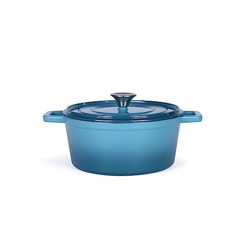 LIVOO MEP128B Bräter Gusseisen Rund Emailliert - Bratentopf mit Deckel für Backofen - Schmortopf Induktion Backofengeeignet - Kochtopf 4 Liter - Bratentopf 24 cm Backofenfest - Blau von Livoo feel good moments