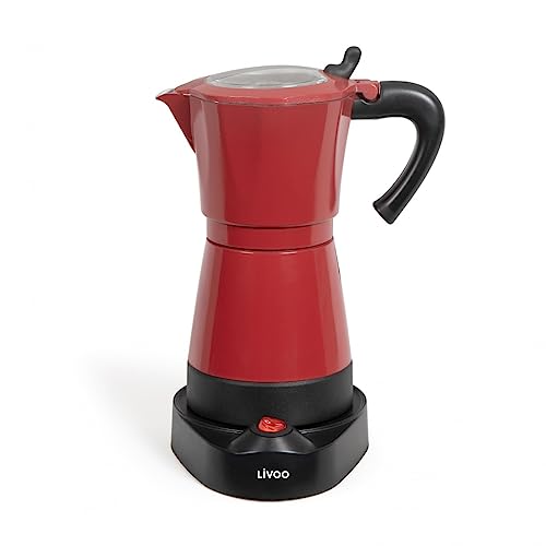 Livoo, Italienische Kaffeemaschine DOD117RC, elektrisch, Rot und Schwarz, aus Metall, 300 ml für 6 Tassen, Leistung 480 W von Livoo feel good moments