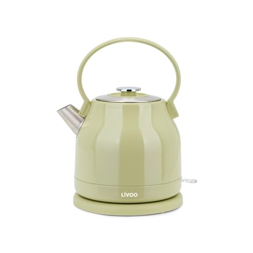 Livoo Retro-Wasserkocher, 1,5 l, DOD202C, 1850-2200 W, Edelstahl, 360° drehbar, verdecktes Heizelement, Matcha. von Livoo feel good moments