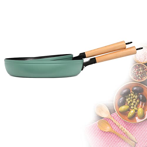 Livoo feel good moments Bratpfannen Set Induktion 24 cm und 28 cm - Pfannenset Beschichtet 2 Teilig - Bratpfanne mit Holzgriff Induktionsgeeignet - Pfanne Antihaftbeschichtet Grün von Livoo feel good moments