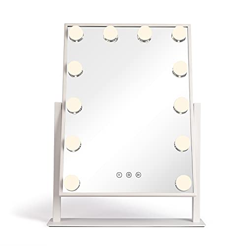 Schminkspiegel mit Beleuchtung Groß - Kosmetikspiegel mit Licht LED - Beleuchteter Tischspiegel zum Schminken - Spiegel Bad Beleuchtet Dimmbar - Standspiegel Hollywood 47 x 36 cm von Livoo feel good moments
