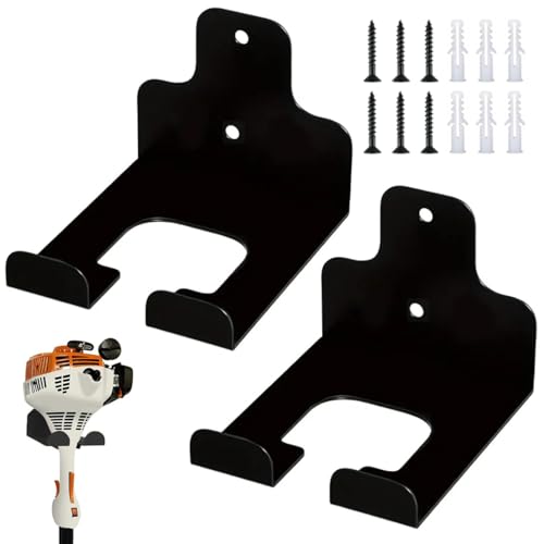 2 Stück Halterung | Wandhalterung für Rasentrimmer & Gartengeräte | Robuste Schwarze Metall Halterung mit Schrauben | Für Garagentrimmer von Livoravoli