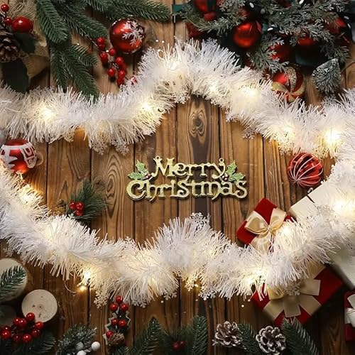 Livoravoli 6 Stück Weihnachtsgirlande Weiß, 12M Schneeflocken Girlande Set für Weihnachtsbaum, Tür, Wand, Kamin | Weihnachtsdeko von Livoravoli