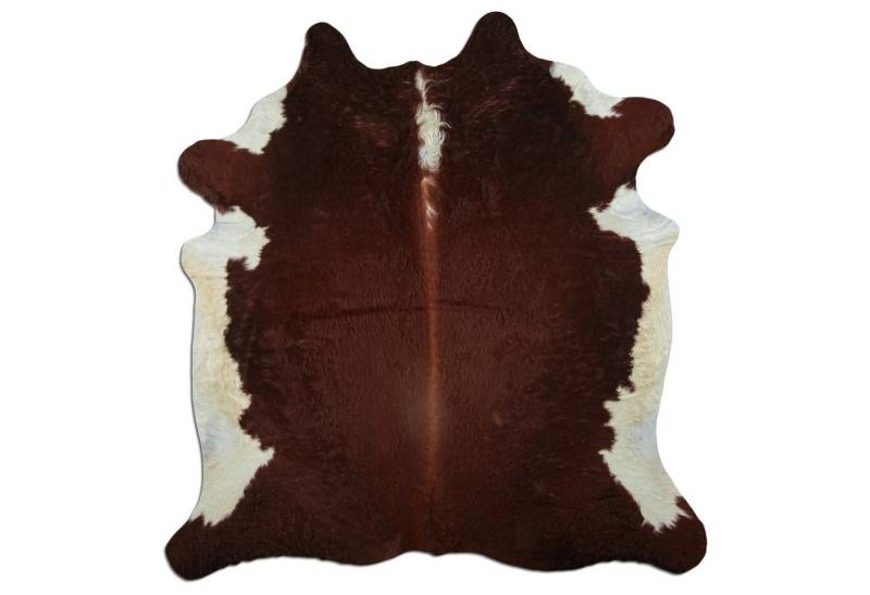 Livorio Fellteppich L205 x B190 cm - rotbraun weiß, Kuhfell, Premium Kuhfell Teppich, Rinderfell, Echtfell, hereford von Livorio