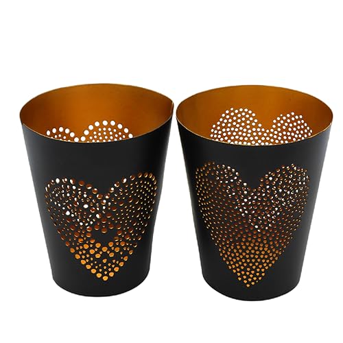 LivuX 2 Stück Windlichter Herz Motiv aus Metall - 14x 10 cm Schwarz Gold Kerzenhalter modernes Teelichthalter edle Tischdekoration 1105 LivuX 2 Stück Windlichter Herz Motiv aus Metall - 14x 10 cm Schwarz Gold Kerzenhalter modernes Teelichthalter edle Tischdekoration 1105 von LivuX