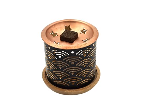 LivuX Exotic Incense Diffuser Regenbogen - Weihrauchgefäß aus Schmiedeeisen 6,5x7 cm mit Kupferplatte und Holzuntersetzer 1195 von LivuX