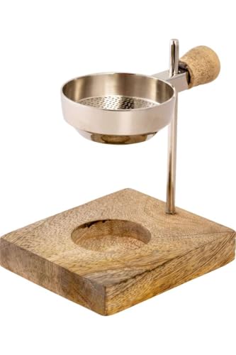 LivuX Räucherstövchen aus Messing vernickelt – Höhe 11 cm verstellbar – Mit Sieb Ø 5 cm, Holzgriff & Holzbasis – Für Teelicht & Weihrauch 1227 von LivuX