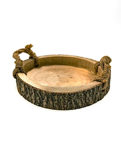 LivuX Rundes Echt Holz-Tablett mit Rinde und Griffen – Ø 30 cm, Höhe 5 cm – Rustikales Serviertablett Landhausstil Deko und Küche 1109 von LivuX