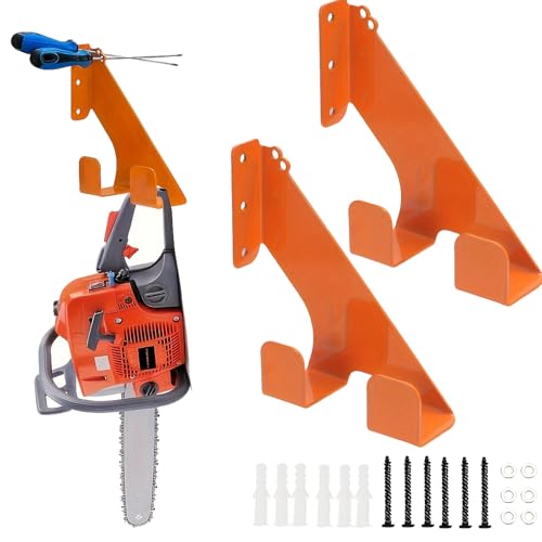 Liwankaqi Motorsägenhalter, 2 Stück Wandmontiert MotorsäGenhalter mit Orangefarbene Gummibeschichtung zur Vermeidung von Rostschäden, Gerätehalter für Gerätehalterung Zubehör Befestigung Wandhalter von Liwankaqi