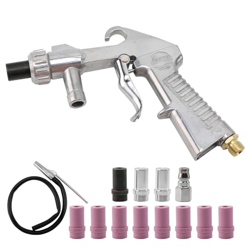 Sandstrahlpistole,Sandstrahlgerät mit 8 Keramikdüsen 4 Metalldüsen und mit 96cm Gummischlauch,sandstrahlpistole druckluft Entfernt Farbe, Rost, Flecken und Schmutz auf Oberflächen von Liwankaqi
