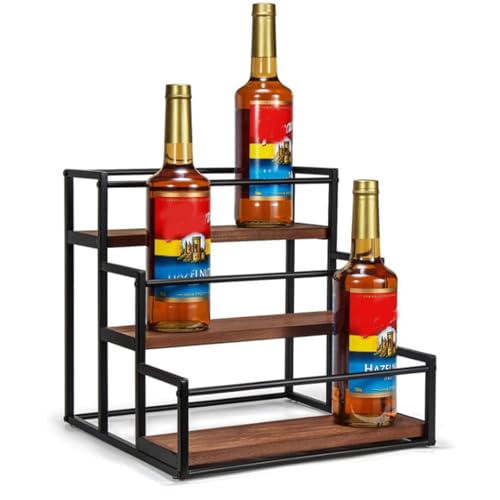 Schnapsflaschenregal,3-Stöckiges Weinständer aus Holz mit Tablett für Spirituosenflaschen,Regal für Likörflaschen 12-Flaschen-Barschrank mit 750 ml (25,4 FL oz) für Whiskey, Alkohol, Getränke von Liwankaqi