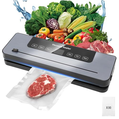 Vakuumiergerät 6-in-1 Folienschweißgeräte mit Sichtbarer Digitaler LED-Countdown-Anzeige,Vakuumierer Lebensmittel für die Frische und verlängern Sie die Haltbarkeit Ihrer Lebensmittel von Liwankaqi