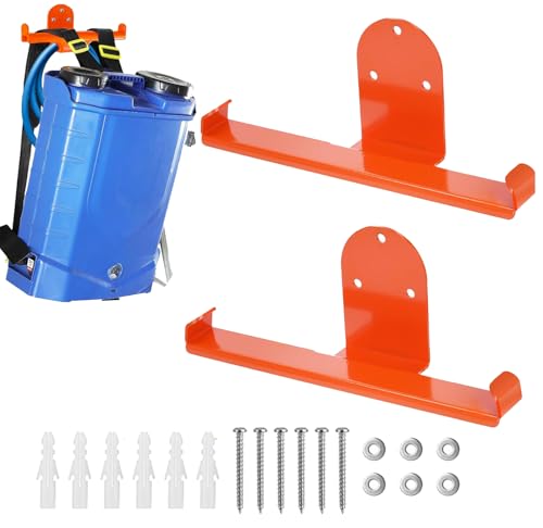 Laubbläser Wandhalterung Organizer,2 Stück Rucksack Laubbläser Aufhänger mit Orange gummierte Beschichtung, 66 lb maximale Tragfähigkeit,Sprayer Wandhalterung für Garage, Schuppen oder Werkstatt von Liwankaqi