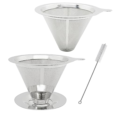 2Pcs Edelstahl Kaffeefilter,Liwein Handfilter aus Edelstahl Papierloser Kaffeefilter mit Reinigungsbürste Pour Over Kaffeefilter Dauerfilter für Camping Reisen Outdoor Edelstahl Kaffeefilter von Liwein