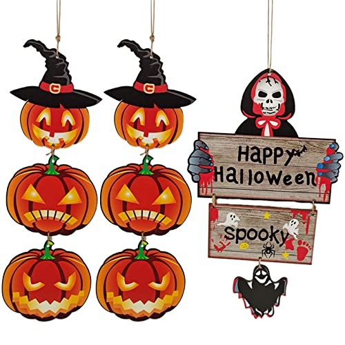 3 Stück Halloween Hängende Schild,Liwein Halloween Holz Hängende Schild Halloween Tür Zeichen für Halloween Haustür Fenster Urlaub Party Gastgeschenke Dekoration Halloween Hängende Schild von Liwein