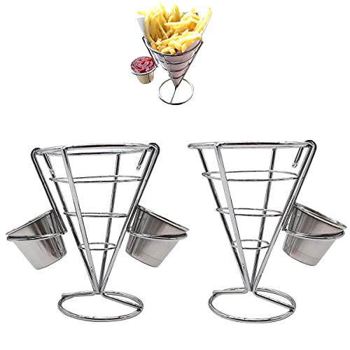 Liwein 2 Stück Pommeshalter Edelstahl Pommestüten Halter mit Saucen Becher Pommestütenhalter, Pommesständer, Pommeskorb für Zuhause Picknicks Outdoor, Silber von Liwein