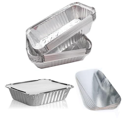 Liwein Aluschalen mit Deckel,20 Aluminium Schalen Tropfschalen Einweg Pfannen Große Hochleistungs Grillschalen Aluminiumfolien Boxen für Backen Kochen Gefrieren Lagern von Liwein