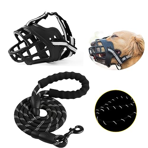 Maulkorb für Hunde mit 1.8m Hundeleine,Liwein Maulkorb Schäferhund Verstellbare Giftköderschutz für Hunde Schlaufe Dog Muzzle Beißkorb für Kleine Mittlere und Große Hunde Maulkorb für Hunde von Liwein