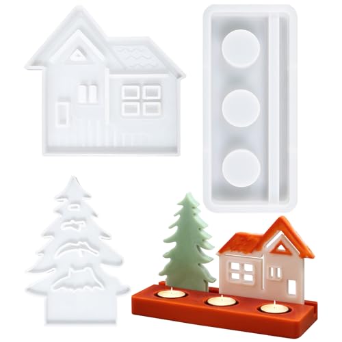 Liwein Silikonform Kerzenhalter - Haus mit Fenster und Sockel, Gießform für Weihnachten, 3D Silikonform von Liwein