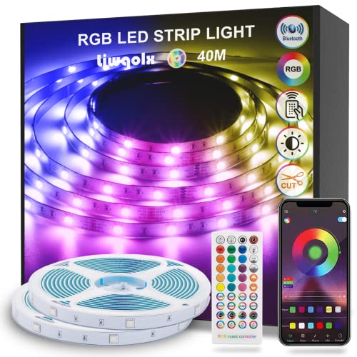 LED Strip 40m, Bluetooth LED Streifen Selbstklebend, RGB Led Band mit Fernbedienung und APP, Farbwechsel mit Musik, Dimmbar Led Lichterkette für Zuhause, Schlafzimmer, Küche, Decke, Party(2X20M) von Liwqolx