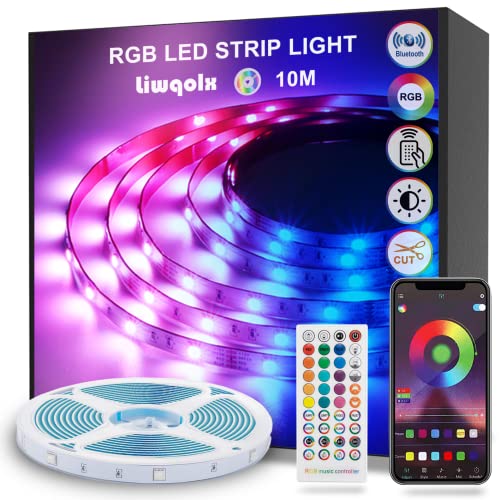 LED Strip 10m, Bluetooth LED Streifen Selbstklebend, RGB Led Band mit Fernbedienung und APP, Farbwechsel mit Musik, Dimmbar Led Lichterkette für Zuhause, Schlafzimmer, Küche, Decke, Party von Liwqolx