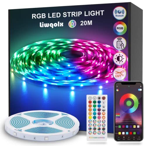 LED Strip 20m, Bluetooth LED Streifen Selbstklebend, RGB Led Band mit Fernbedienung und APP, Farbwechsel mit Musik, Dimmbar Led Lichterkette für Zuhause, Schlafzimmer, Küche, Decke, Party von Liwqolx