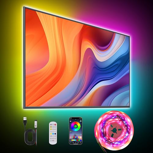 RGB+IC LED Strip 3 m, mit App-Steuerung und Upgrade 2.4G RF Fernbedienung, LED TV Hintergrundbeleuchtung for 45 bis 65 zoll TVs, Sync mit Musik, USB Led Eingebaut-IC Beleuchtung von Liwqolx