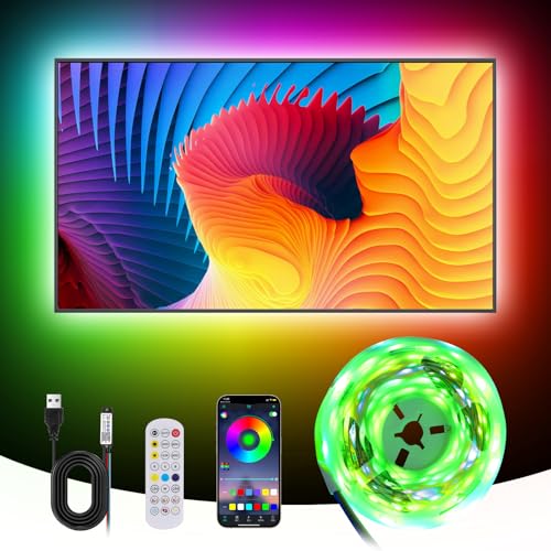 RGBIC LED Strip 5M, LED TV Hintergrundbeleuchtung for 65 bis 75 zoll TVs Smart LED Backlight, mit App-Steuerung und Upgrade 2.4G RF Fernbedienung, Sync mit Musik for TV Dekoration Party von Liwqolx