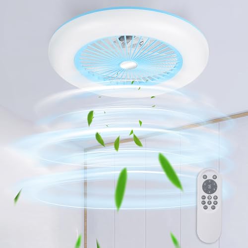 Lixada Deckenventilator mit Beleuchtung LED-Licht Einstellbare Windgeschwindigkeit mit Fernbedienung Ohne Batterie 36W Moderne LED-Deckenleuchte für Schlafzimmer Wohnzimmer Esszimmer,Blau von Lixada