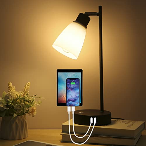 Lixada LED Tischlampe,Dimmbare Nachttischlampe mit Touch-Funktion, Tischlampen mit Ladefunktion USB A+C-Anschlüssen, Vintage Stil Leselicht für Schlafzimmer Wohnzimmer Babyzimmer Büro Kaffeetisch von Lixada