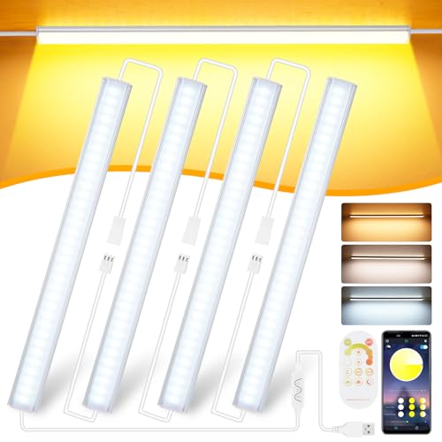 Lixada LED Unterbauleuchte mit Bluetooth-Smart-App-Fernbedienung, Dimmbare Lichtleisten Küchenlampe Vitrinenbeleuchtung Schrankbeleuchtung mit 4x30cm Strip für Küche Schrank von Lixada