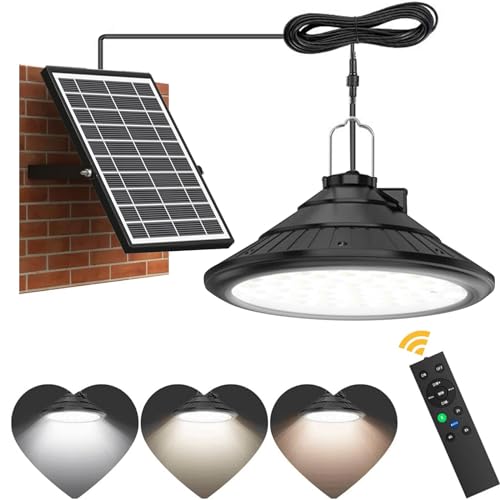 Lixada Solarlampen für Außen Innen Hängend, IP66, Wasserdichte Hängeleuchten mit Fernbedienung, 3 Farbtemperaturen/4 Modi LED Solar Hängelampen für Scheune, Bauernhof, Garten, Hof, Terrasse von Lixada