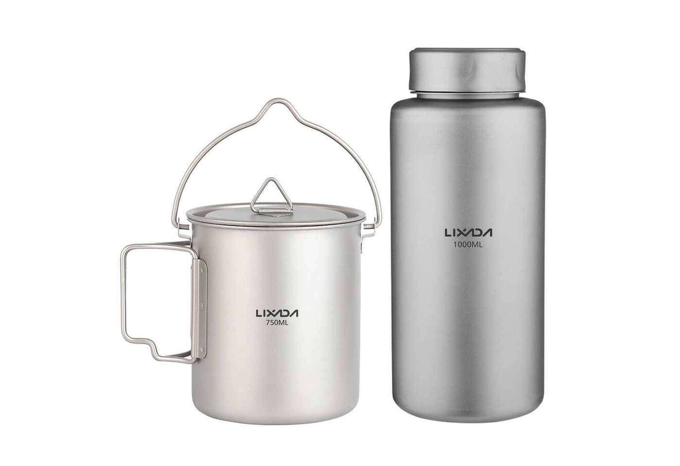 Lixada Topf-Set 1L Wasserflasche + 750 ml Hängetopf Sportflasche für Camping, Wandern, Auslaufsicher, Volumenmarkierungen von Lixada