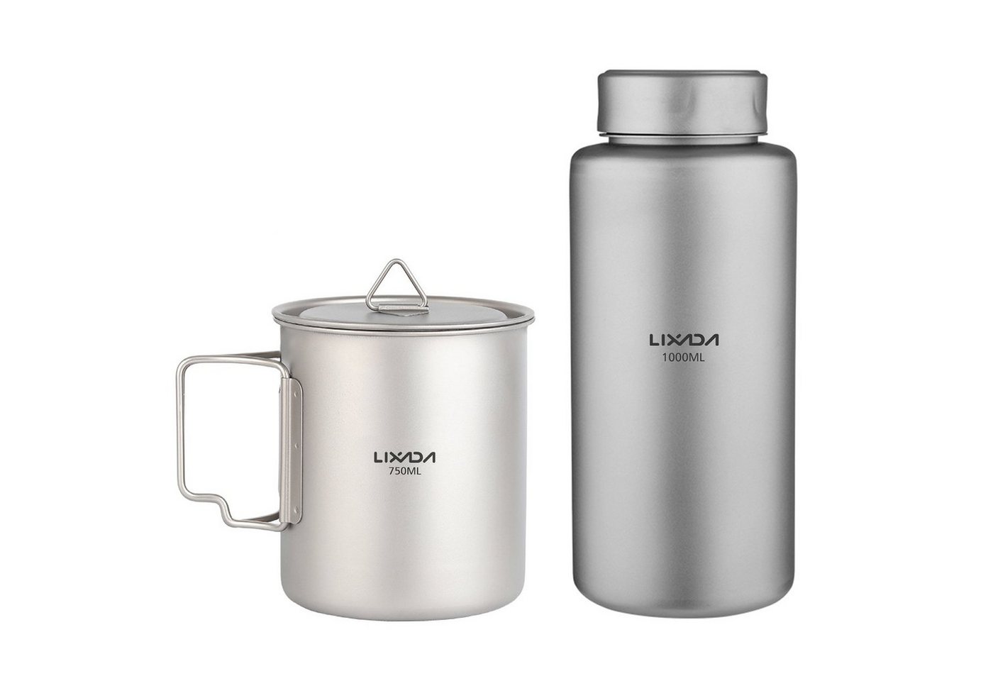 Lixada Topf-Set Sportflasche,Wasserflasche Wasserbecher für Camping,Wandern, (2-tlg., 1L Wasserflasche + 750ml Wasserbecher), Rucksacktouren, Outdoor-Aktivitäten, Volumenskalenmarkierungen von Lixada