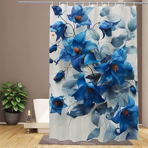 Blau Duschvorhang 180x180cm Duschvorhang Blume Duschrollo,Polyester Stoff Badevorhänge - Wasserdicht,Waschbar,Schnelltrocknend,mit Beschwertem Saum & 12 Ringen - Modernes Design für Badezimmer W1-925 von Lixfagng
