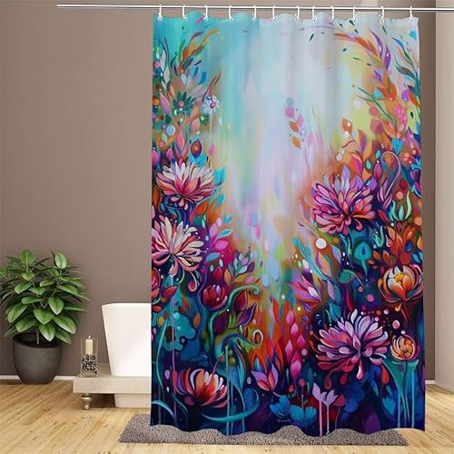 Bunt Duschvorhang 200x220cm Duschvorhang Blume Duschrollo,Polyester Stoff Badevorhänge - Wasserdicht,Waschbar,Schnelltrocknend,mit Beschwertem Saum & 12 Ringen - Modernes Design für Badezimmer W1-893 von Lixfagng