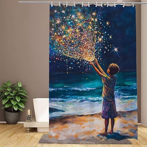 Duschvorhang Blau Shower Curtains Meer Duschvorhang 240x200cm Extra Lang Duschrollo Wasserdicht Polyester Stoff Trocknet Schnell Waschbar mit 12 Haken Verstärkter Saum für Badewanne und Dusche W1-650 von Lixfagng
