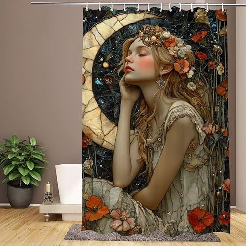 Duschvorhang Blau Shower Curtains Mond Duschvorhang 120x200cm Extra Lang Duschrollo Wasserdicht Polyester Stoff Trocknet Schnell Waschbar mit 12 Haken Verstärkter Saum für Badewanne und Dusche W1-652 von Lixfagng