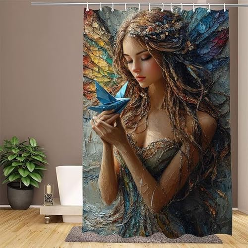Duschvorhang Braun Shower Curtains Frau Duschvorhang 240x200cm Extra Lang Duschrollo Wasserdicht Polyester Stoff Trocknet Schnell Waschbar mit 12 Haken Verstärkter Saum für Badewanne und Dusche W1-634 von Lixfagng